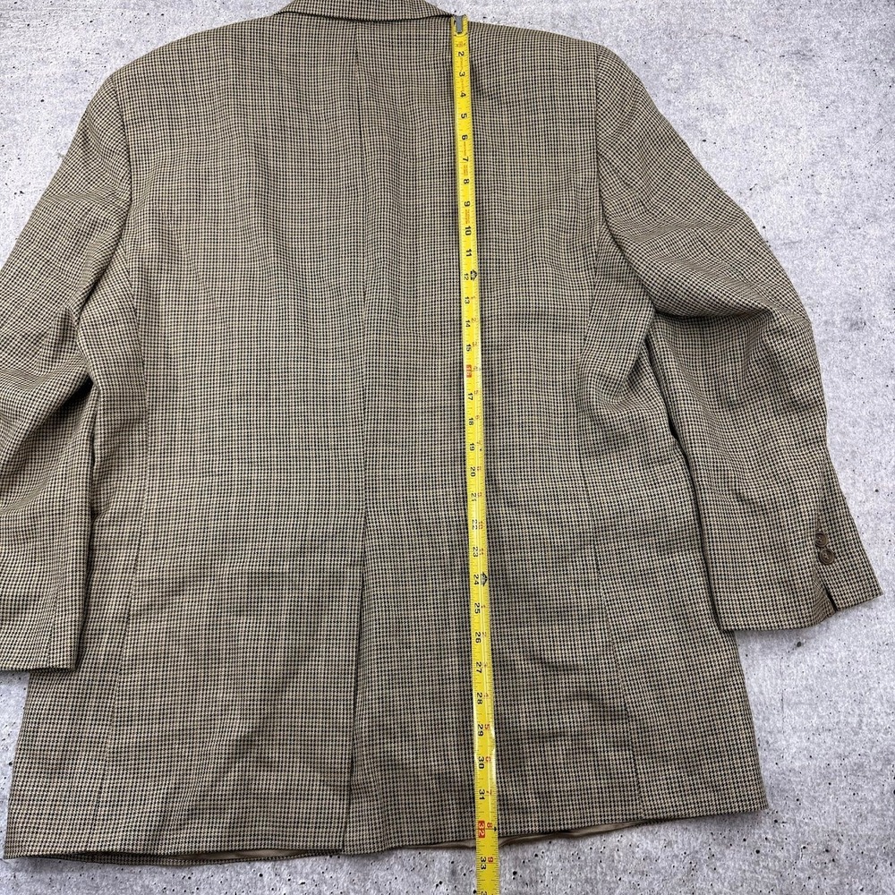 Chaps Ralph Lauren Tan Brown Padded Shoulder Houndstooth 44T Silk Wool Blazer - Picture 8 of 12